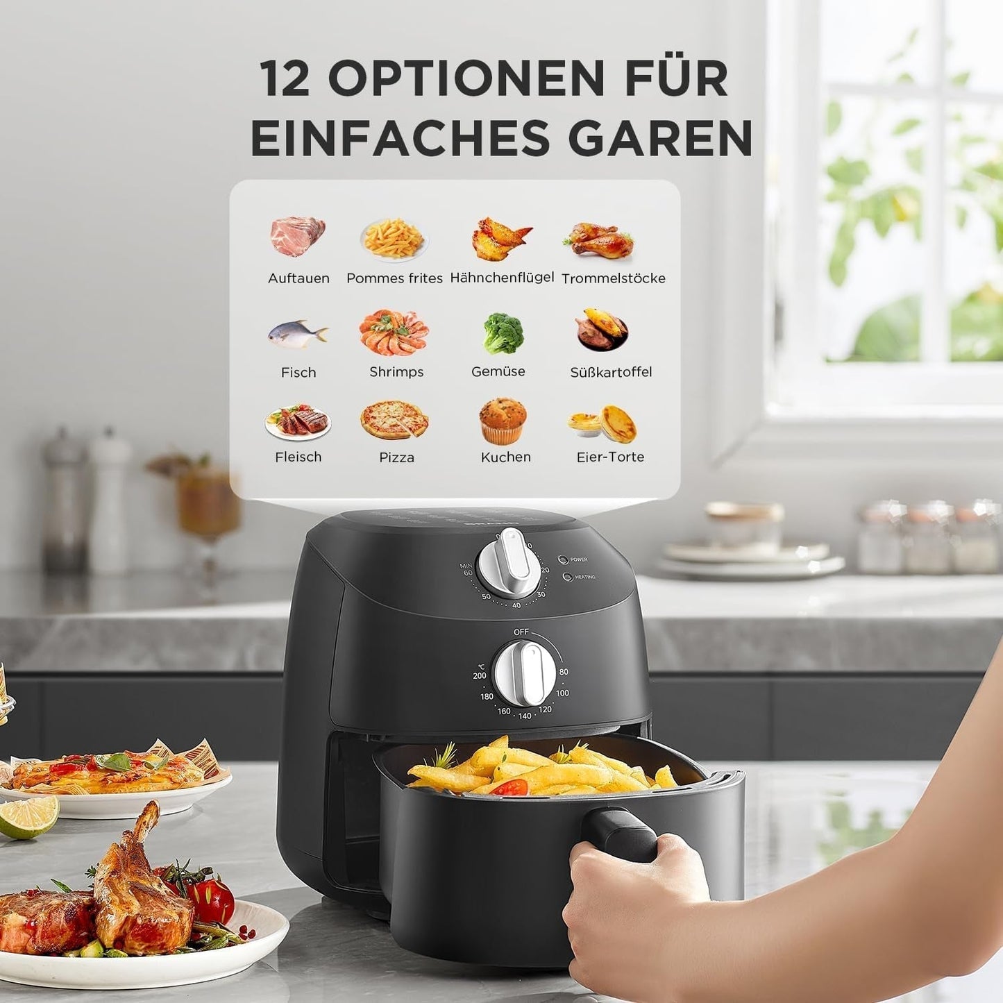 Friteuse à air chaud Midea 2L, friteuse à air 1150W, sans huile, friteuse à air chaud, fonction d'arrêt automatique électroménager Naty Shop