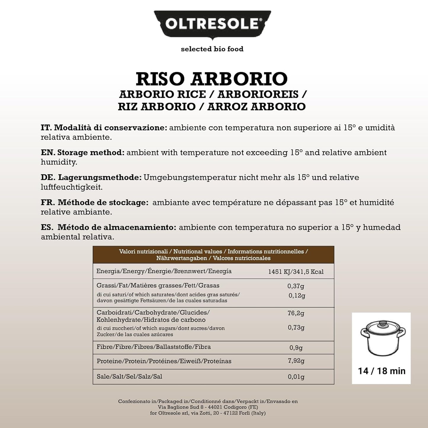 Riz Arborio italien artisanal, riz à gros grains et féculent, idéal pour les soupes, risottos et salades de riz, emballé sous vide en 2 sacs de 1 kg