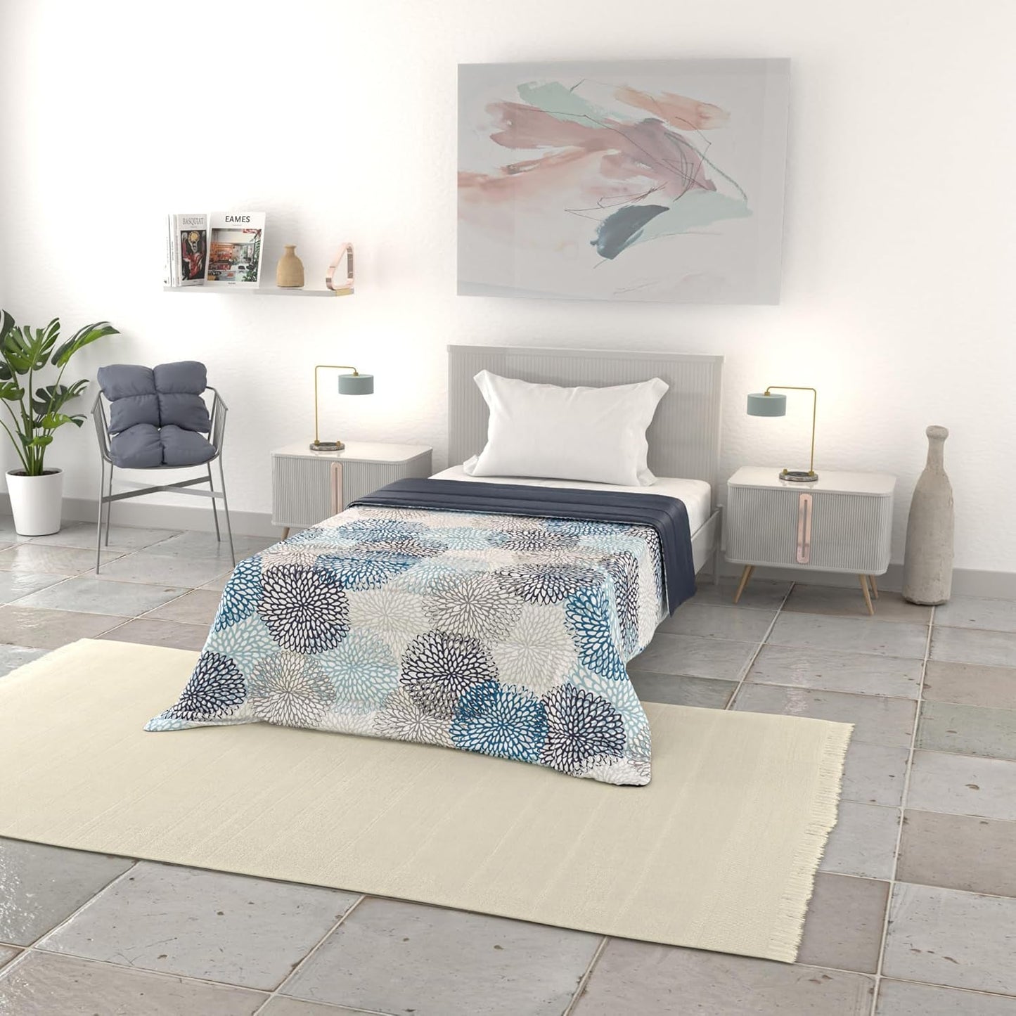 Couverture d'été basique, microfibre, rayures jeans, 200X240Cm Couettes et couettes Naty Shop Soffioni Blu 200X240Cm