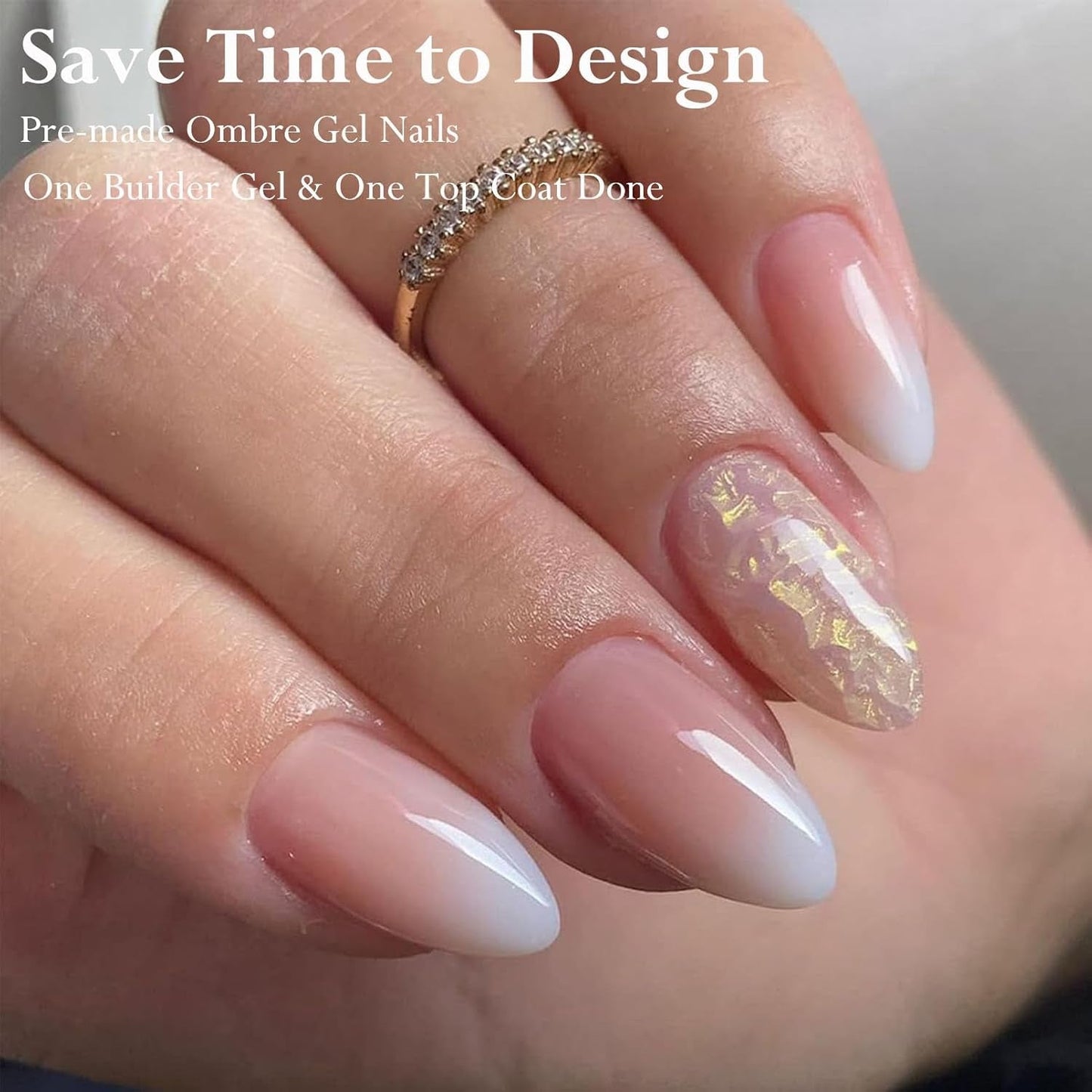 Ensemble de faux ongles – 240 pièces de faux ongles français à coller – Rose blanc dégradé design ongles artificiels couverture complète en gel doux naturel et confortable à porter (rose amande)