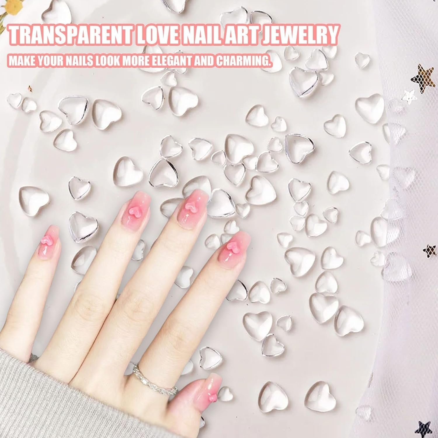 Breloques d'art d'ongle de coeur 3D, 320 pièces de breloques d'ongle en acrylique de couleur claire pour femmes, coeur plat en strass de 4 mm, 6 mm, 8 mm, décorations en forme de coeur pour femmes et filles, accessoires de manucure DIY (4 mm, 6 mm, 8 mm)