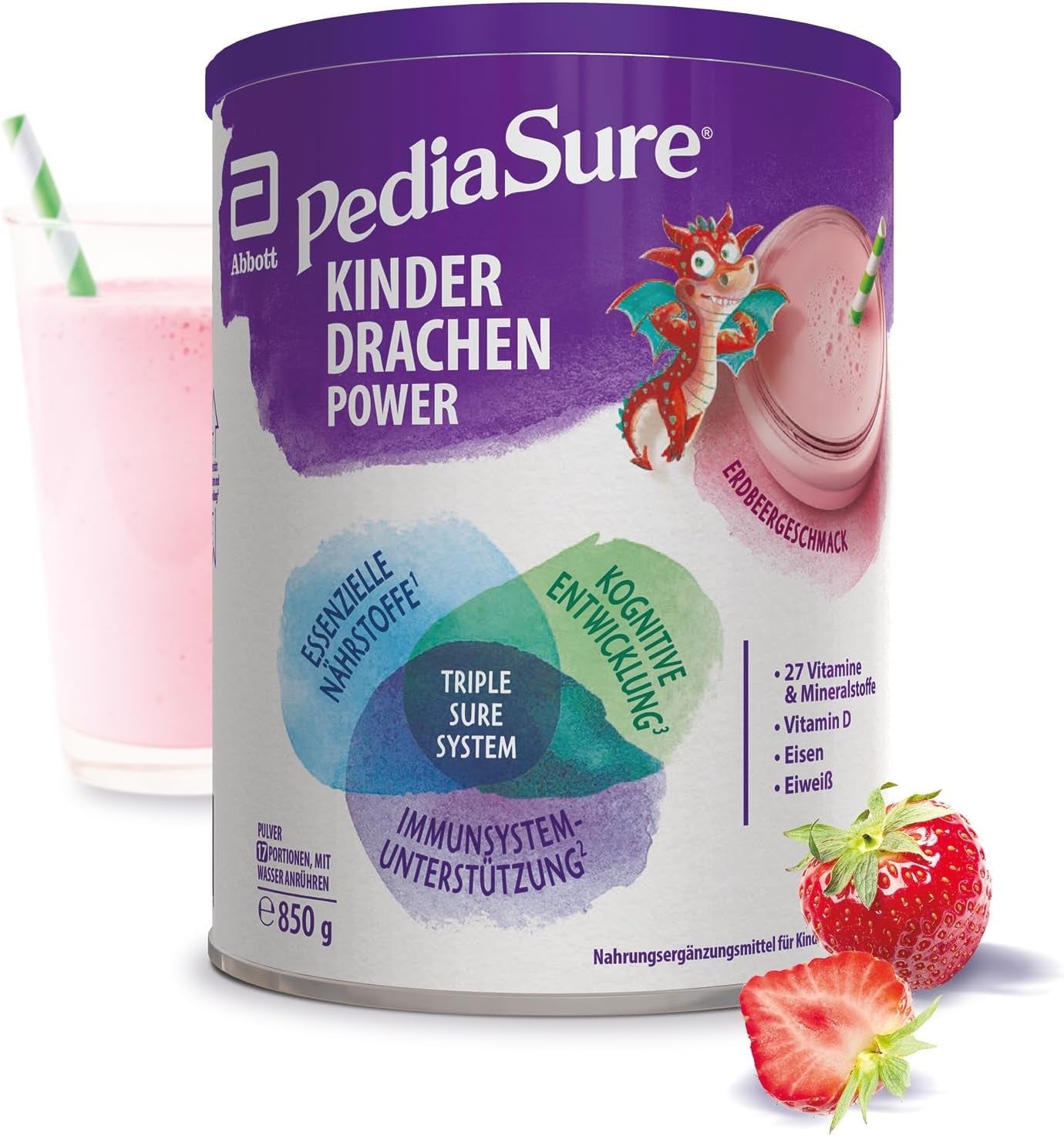 Pediasure Dragon's Power, Complément nutritionnel pour enfant à partir de 1 an, 27 vitamines et minéraux Naty Shop Fraise