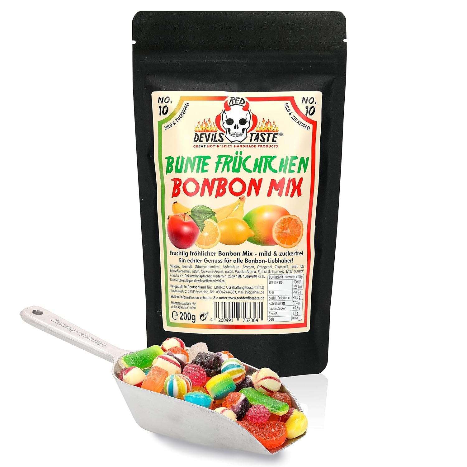 Mélange de bonbons "Fruits Colorés" - sans sucre - 200g - dans un sachet zip - GOÛT DIABLES ROUGES