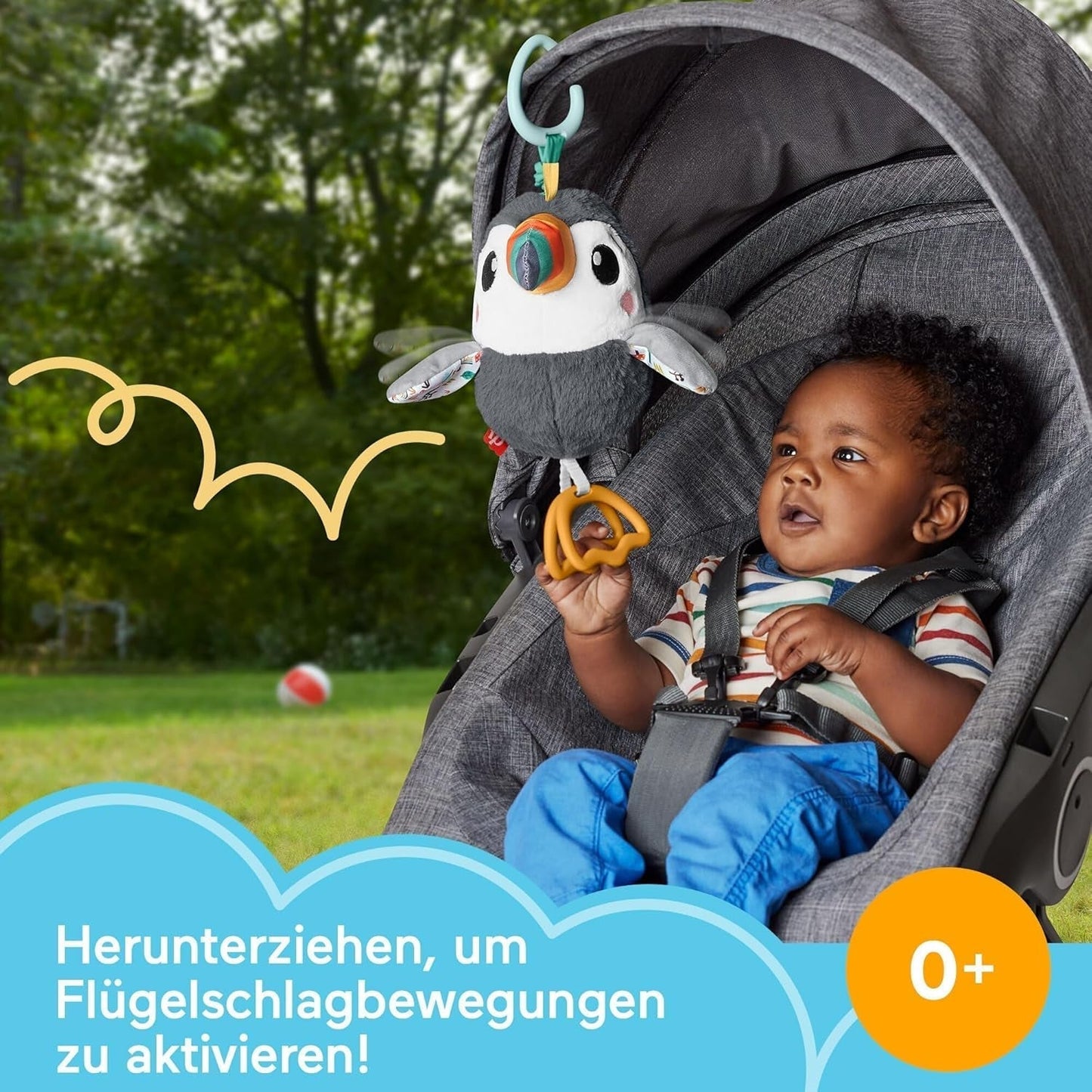 FISHER-PRICE Flap & Go Toucan - La peluche pour poussette favorise la motricité fine et les capacités sensorielles des nouveau-nés dès la naissance HNX66 Baby Toys Naty Shop