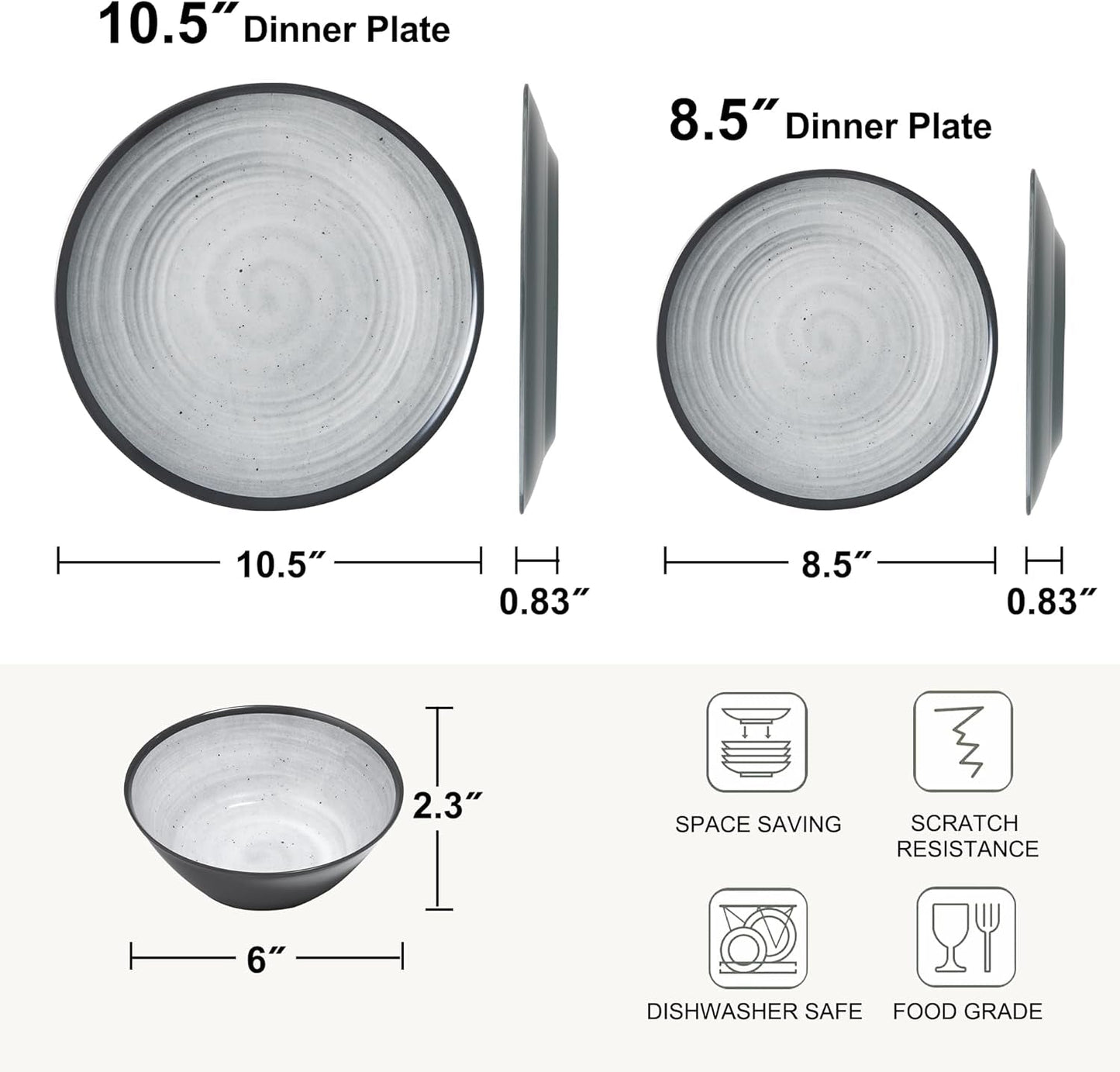 Ensemble de couverts en mélamine, 24 pièces, assiettes de camping pour 4 personnes, couverts d'extérieur et d'intérieur