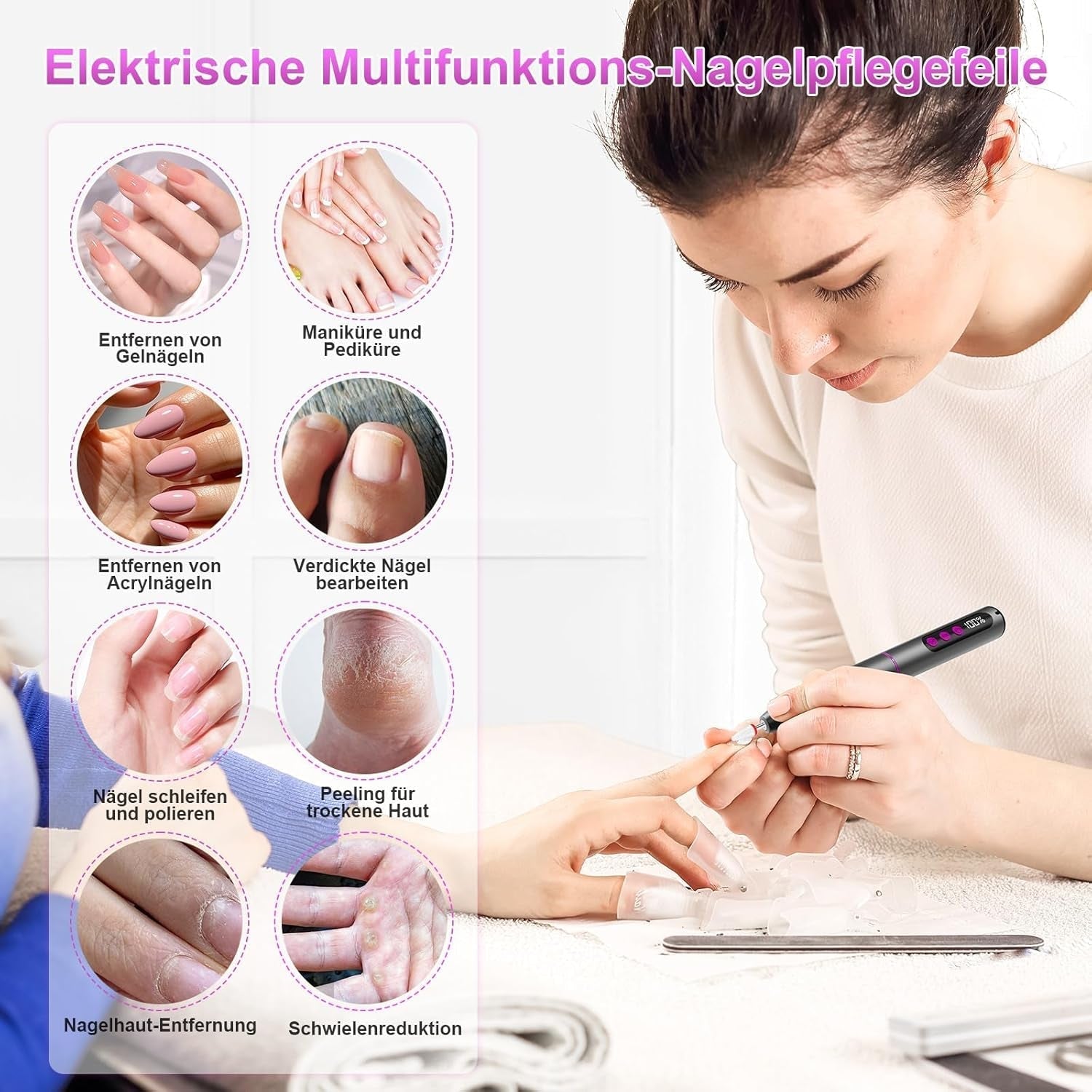 Lime à ongles électrique sans fil - 35 000 tr/min pour ongles en gel, lime à ongles professionnelle et acrylique 12 en 1, ensemble manucure et pédicure à 5 vitesses