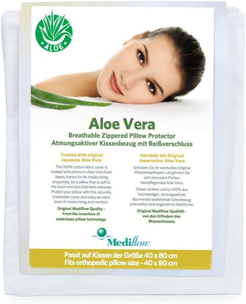 Taie d'oreiller Mediflow aloe vera, protège oreiller, coton, blanc, 40 X 80 Cm Naty Shop oreillers standard 40 X 80 Cm