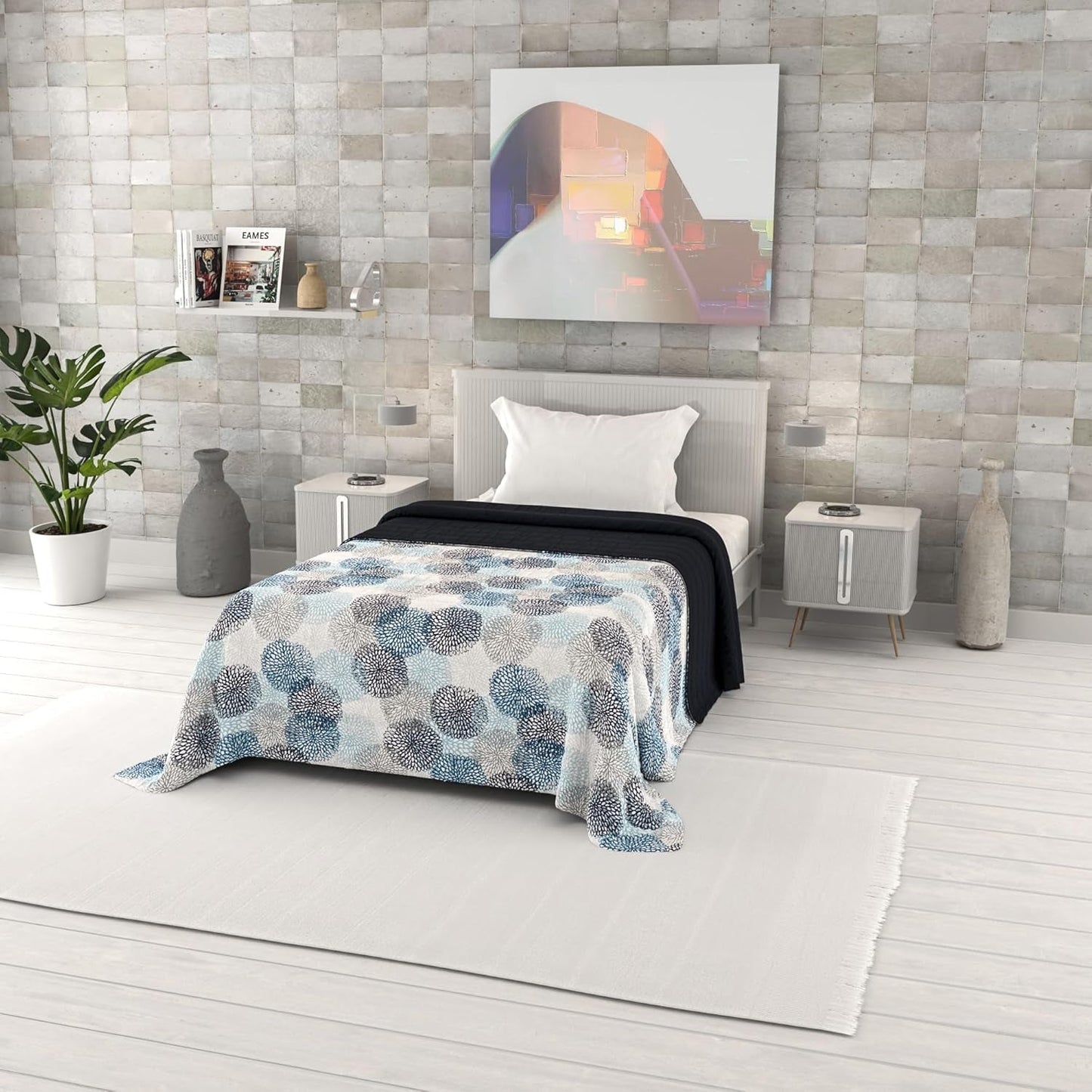 Couette d'été imprimée fantaisie, garnissage polyester, Pétales, 260X270Cm Couettes et quilts Naty Shop Soffioni Blu 170X270Cm
