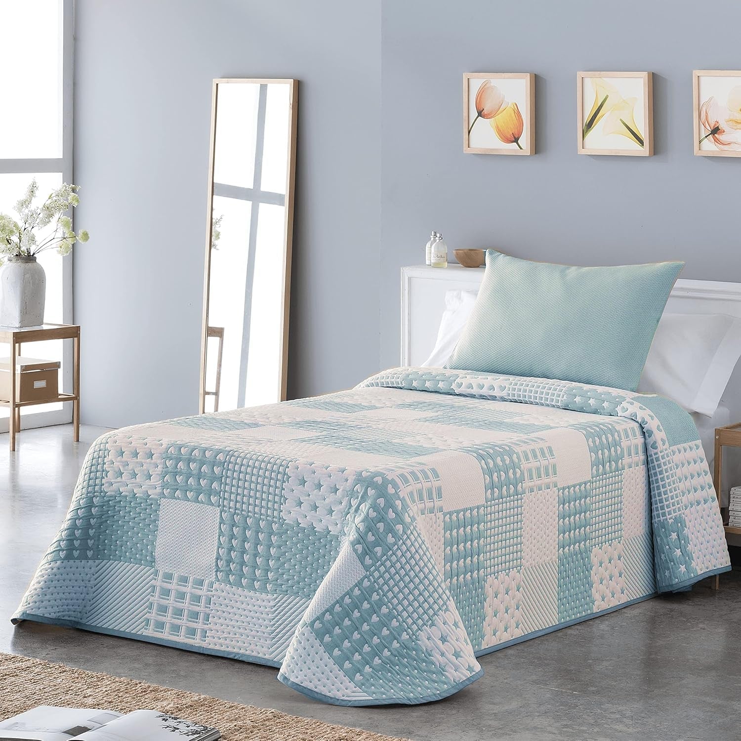 VIALMAN Colcha Bouti Ligera couvre-lit Sofia 21, coton polyester, beige, Cama 150 : 250 X 270 Cm Lits et Couvertures Besuche den VIALMAN-Store Bleu Cama 150 : 250 X 270 Cm