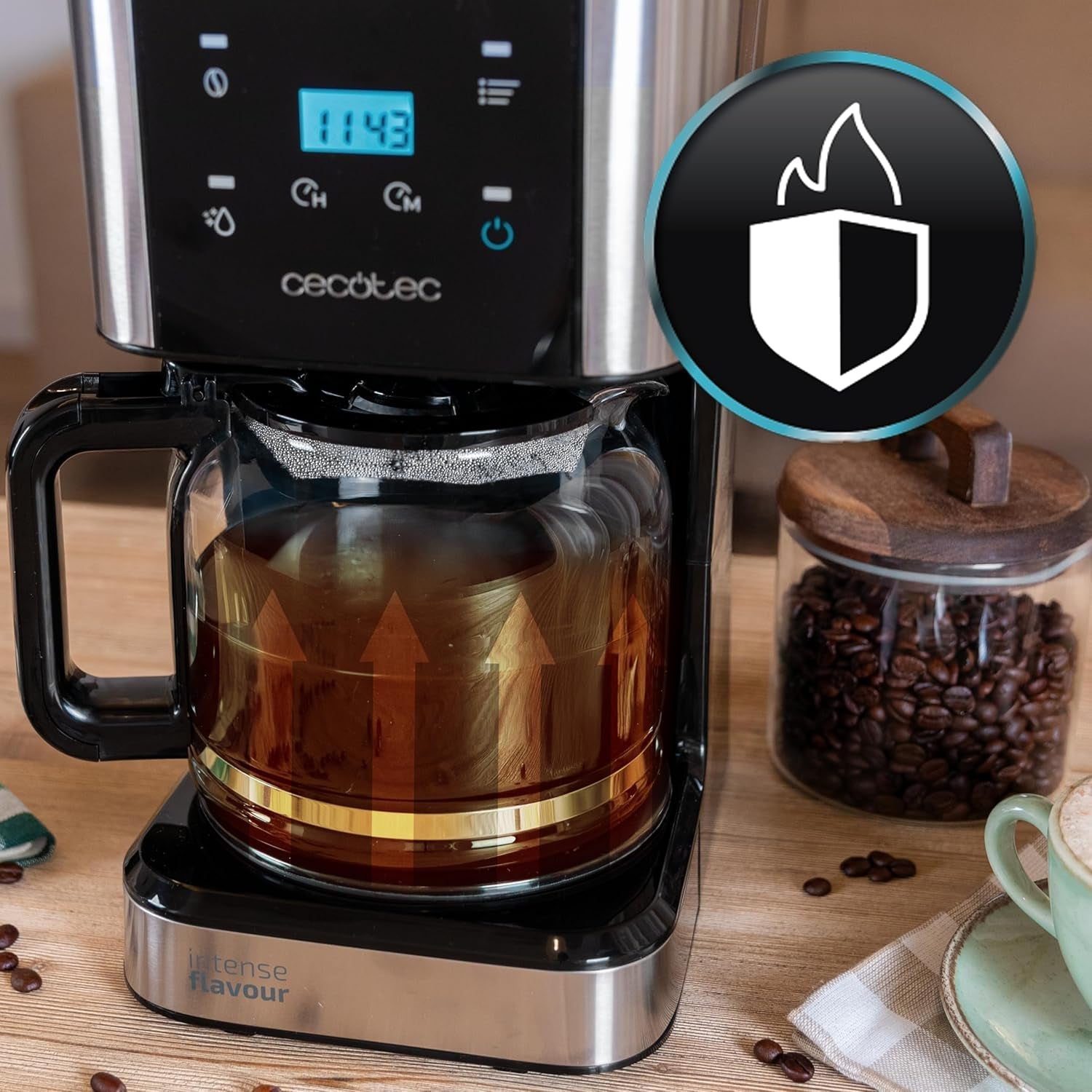 Expresso avec filtre Cecotec Coffee 66 Drop and Touch, puissance 950 W, 1,5 L, 12 tasses, écran tactile, carafe en verre, minuterie 24 heures, 6 interrupteurs, filtre à mailles réutilisable