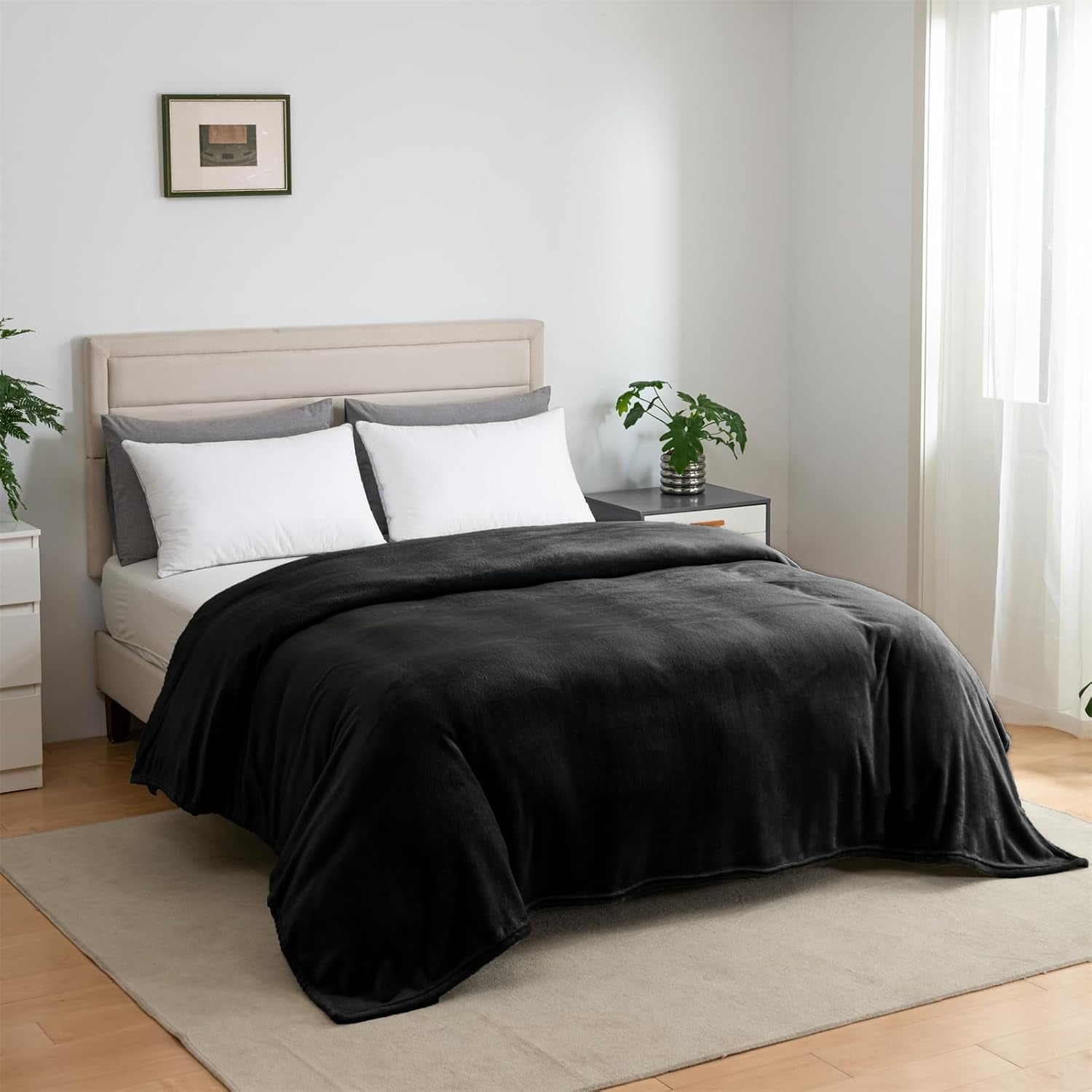 Good Nite Couverture douillette et moelleuse pour lit, canapé, couverture de vie XL, couverture polaire 150 x 200 cm, noire, douce et chaude, couverture moelleuse pour lits et couvertures Good Nite