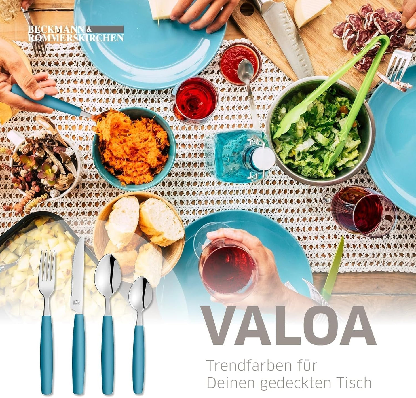 Beckmann & Rommerskirchen 2515 VALOA Besteck Set 4 Personnes | 16-Teilig | Pétrole | Spülmaschinenfest | Haute police de glace | Essbesteck: 4X Messer, Gabel, Esslöffel, Kaffeelöffel Cuisine Naty Shop
