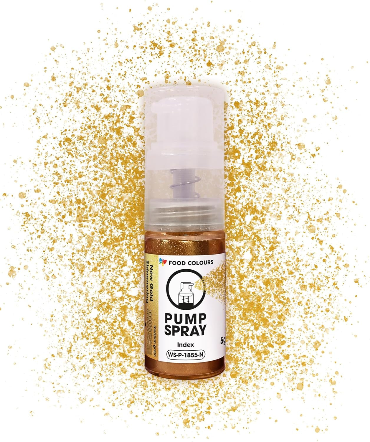 Spray alimentaire pailleté comestible NEW SILVER SHIMMERING Pompe 5G à poudre métallique pour une décoration rapide et efficace de gâteaux, crèmes, gelées, pralines, décorations en chocolat et sucre