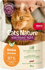 MERA Cats Nature Nourriture pour poulet stérilisée humide/légère 12 x 85 g | Pour chats stérilisés/castrés | Sans sucre ni céréales | Nourriture humide faible en gras et riche en viande