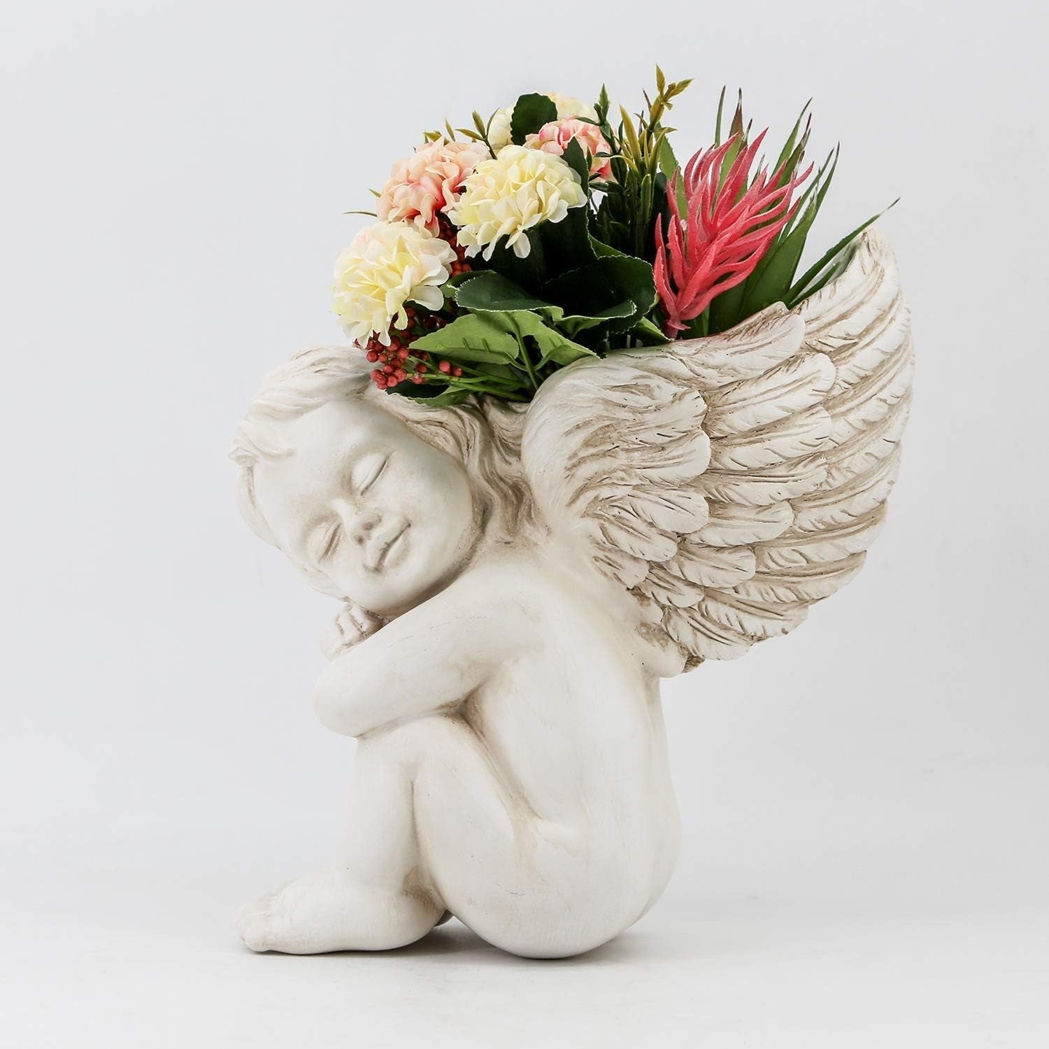 Pot de fleurs monté sur mur et surface plane 20 cm de hauteur Tête d'ange Support mural Support de fleur Vase Visage de poupée Pot en résine Pots de récipient pour plantes de table