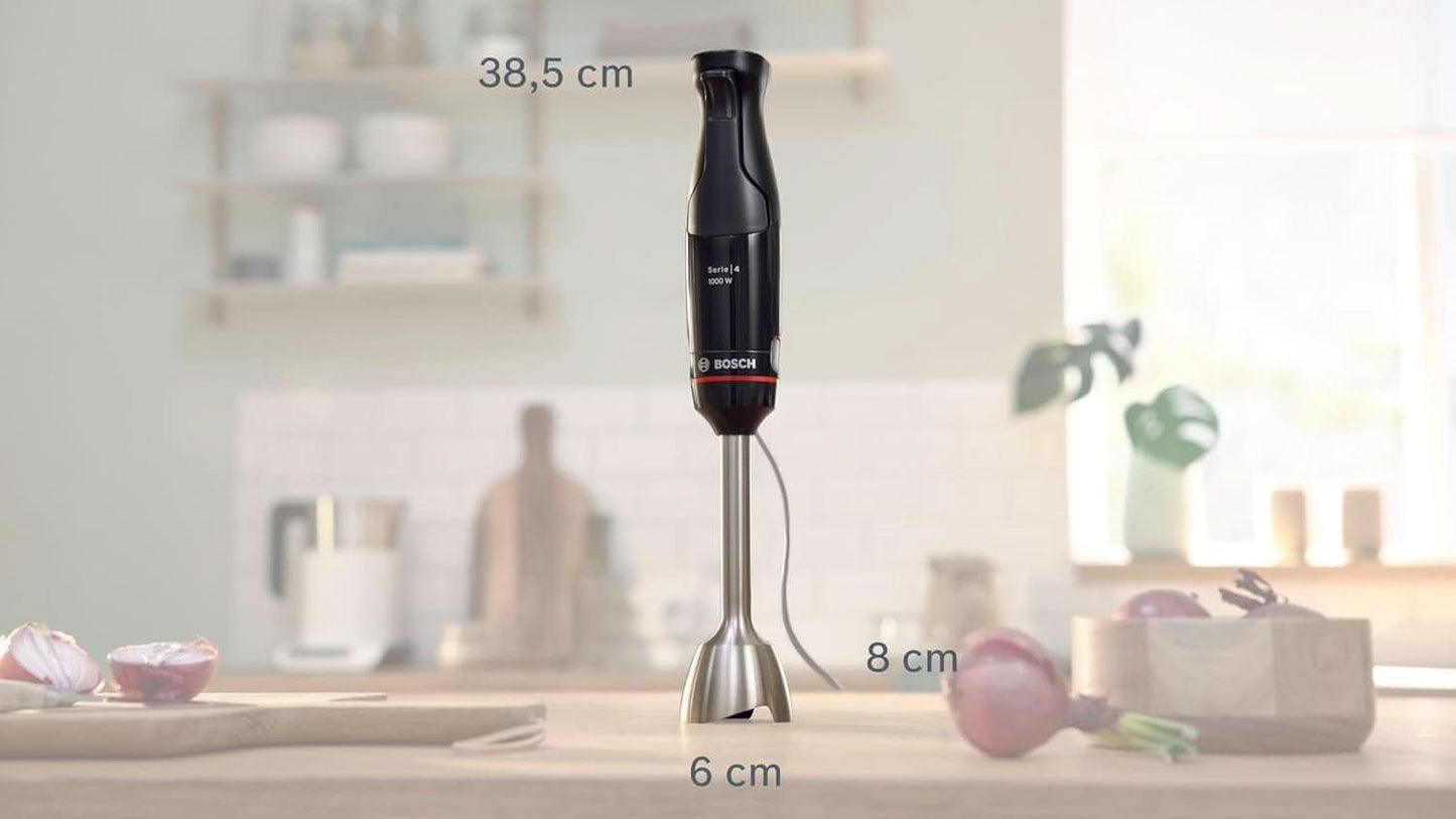 Bosch Batteur sur socle Ergomaster Serie 4, 1000 Watt, Edelstahl-Mixstab, Zerkleinerer, Mix-/Messbecher, Schwarz Kitchen Naty Shop