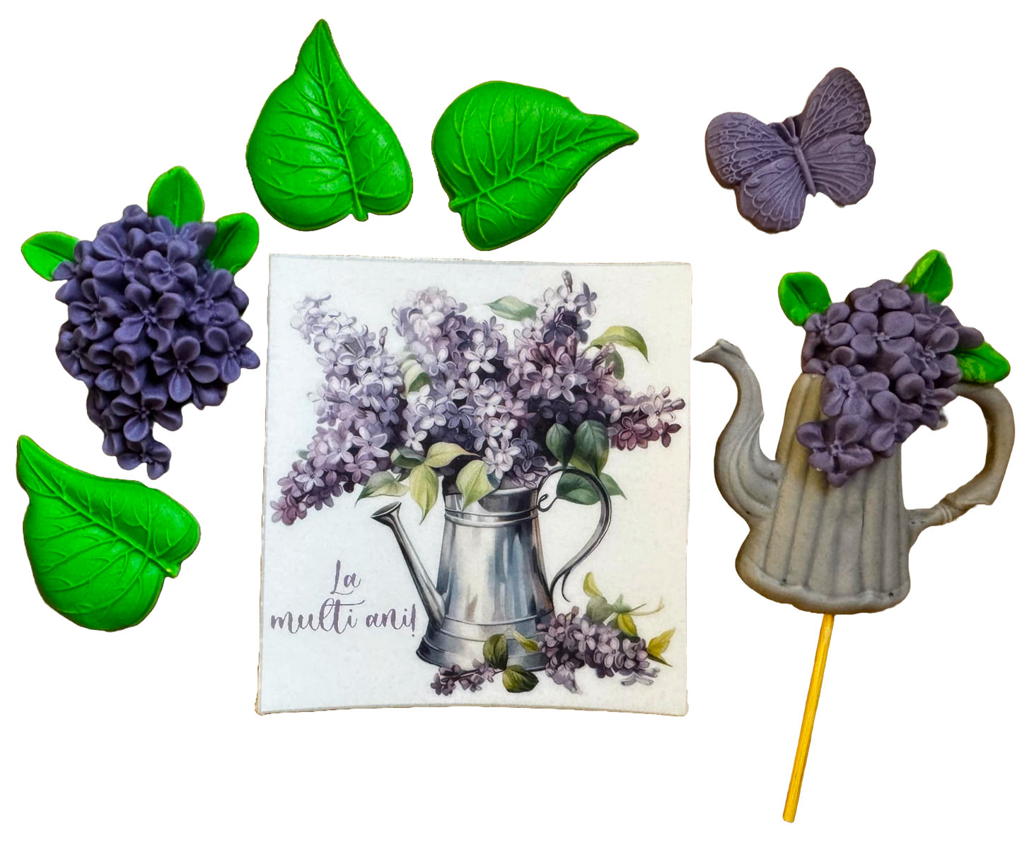 Lot de 7 décorations comestibles en pâte à sucre, Fleurs Lilas Décorations en pâte à sucre Nati Shop