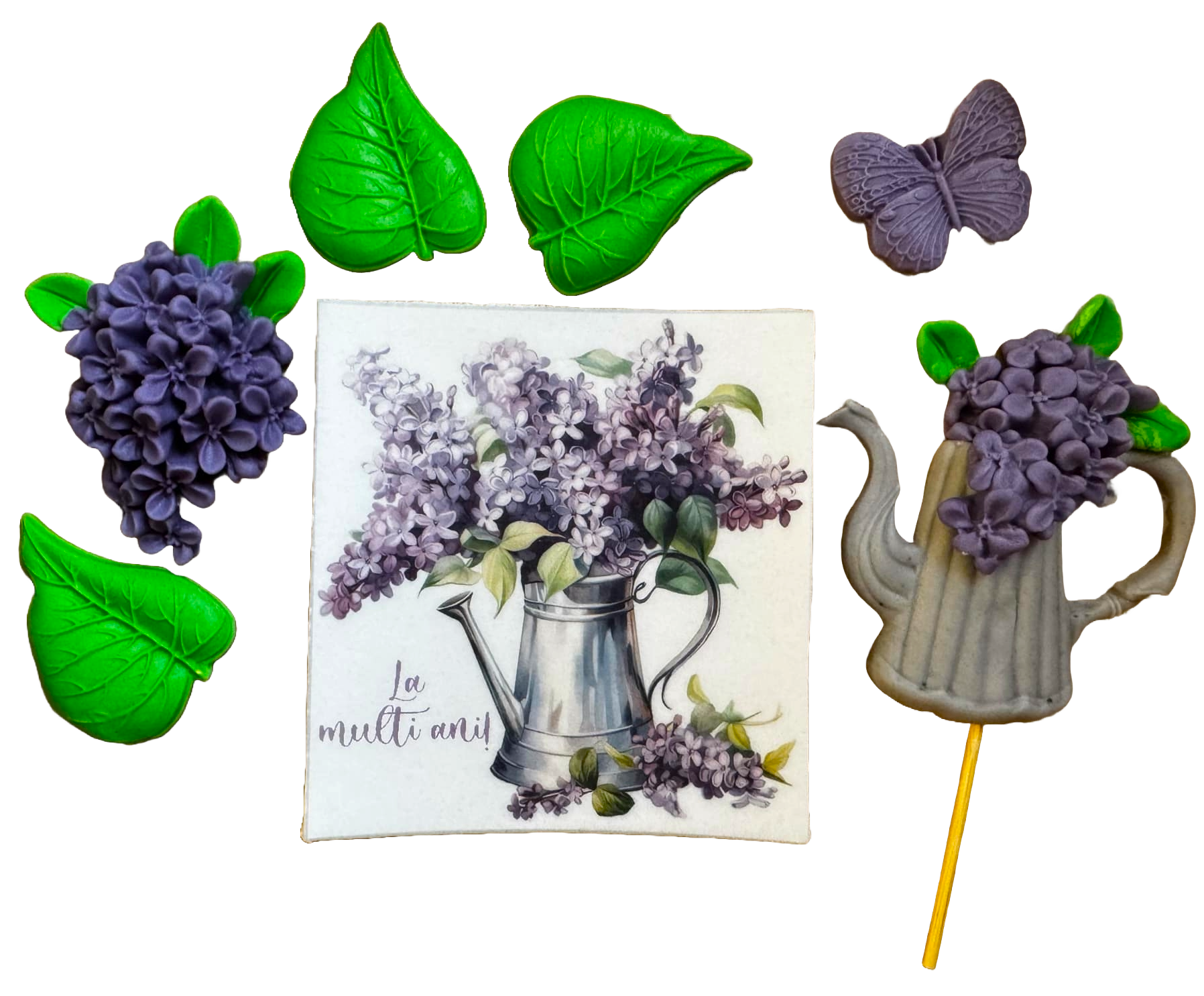 Lot de 7 décorations comestibles en pâte à sucre, Fleurs Lilas Décorations en pâte à sucre Nati Shop