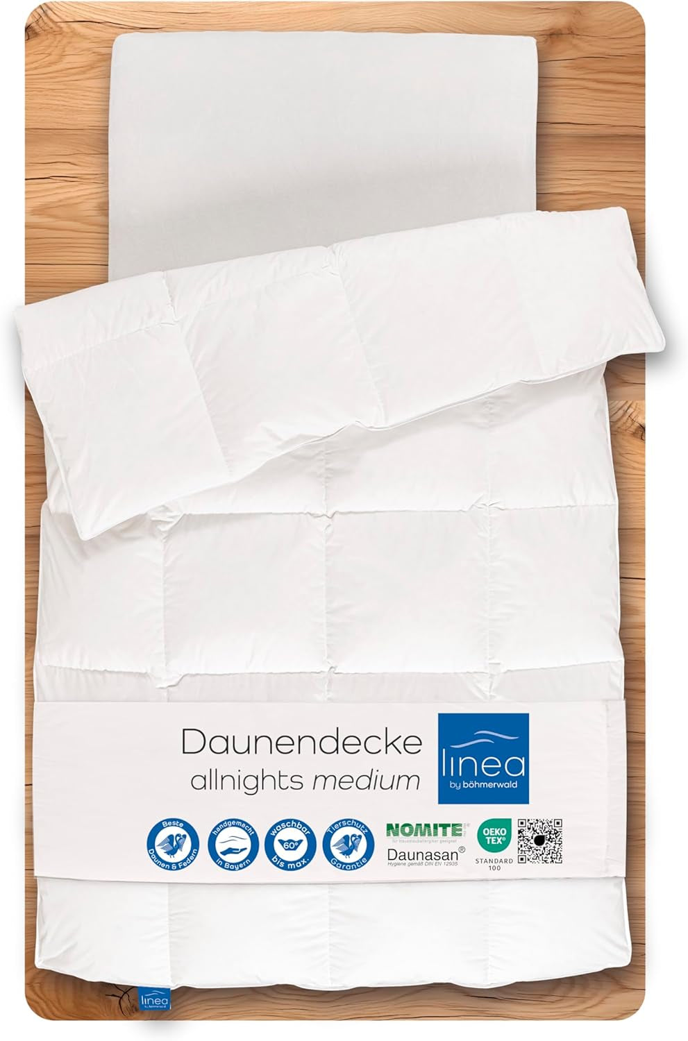 Allnights Couette Medium Couette 135 x 200 100 % plumes et duvet neufs, hypoallergénique, lavable jusqu'à 60 °C, fabriquée en Allemagne, blanc Naty Shop Couettes et couettes 135 x 200 cm, classe de chaleur moyenne.