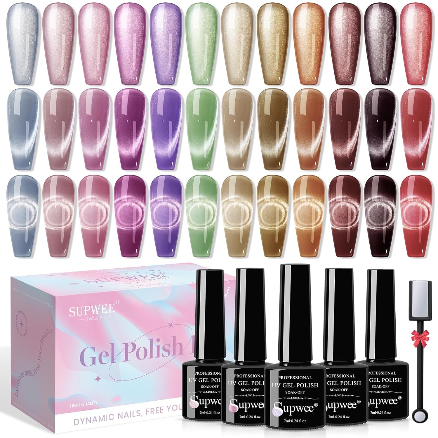 SUPWEE Outil magnétique pour ongles 5 en 1, aimant œil de chat rose pour ongles, stylo magnétique multifonction DIY, ensemble de stylos magnétiques 3D magiques, bâton magnétique pour Nail Art, outil de bricolage