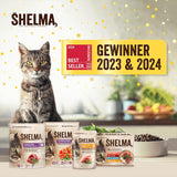 Shelma Nourriture humide pour chat au poulet dans une sauce tomate et herbes – Aliment complet sans céréales à haute teneur en viande – 28 x 85 g (2,38 kg)