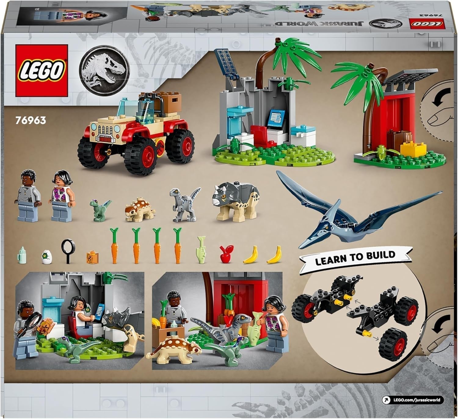 LEGO Jurassic World Rescue Center for Baby Dinosaurs, set avec de petites figurines de dinosaures dont Triceratops, Ankylosaurus et Velociraptor, cadeau de construction pour garçons et filles à partir de 4 ans 76963 Jeux de construction Besuche den LEGO-Store