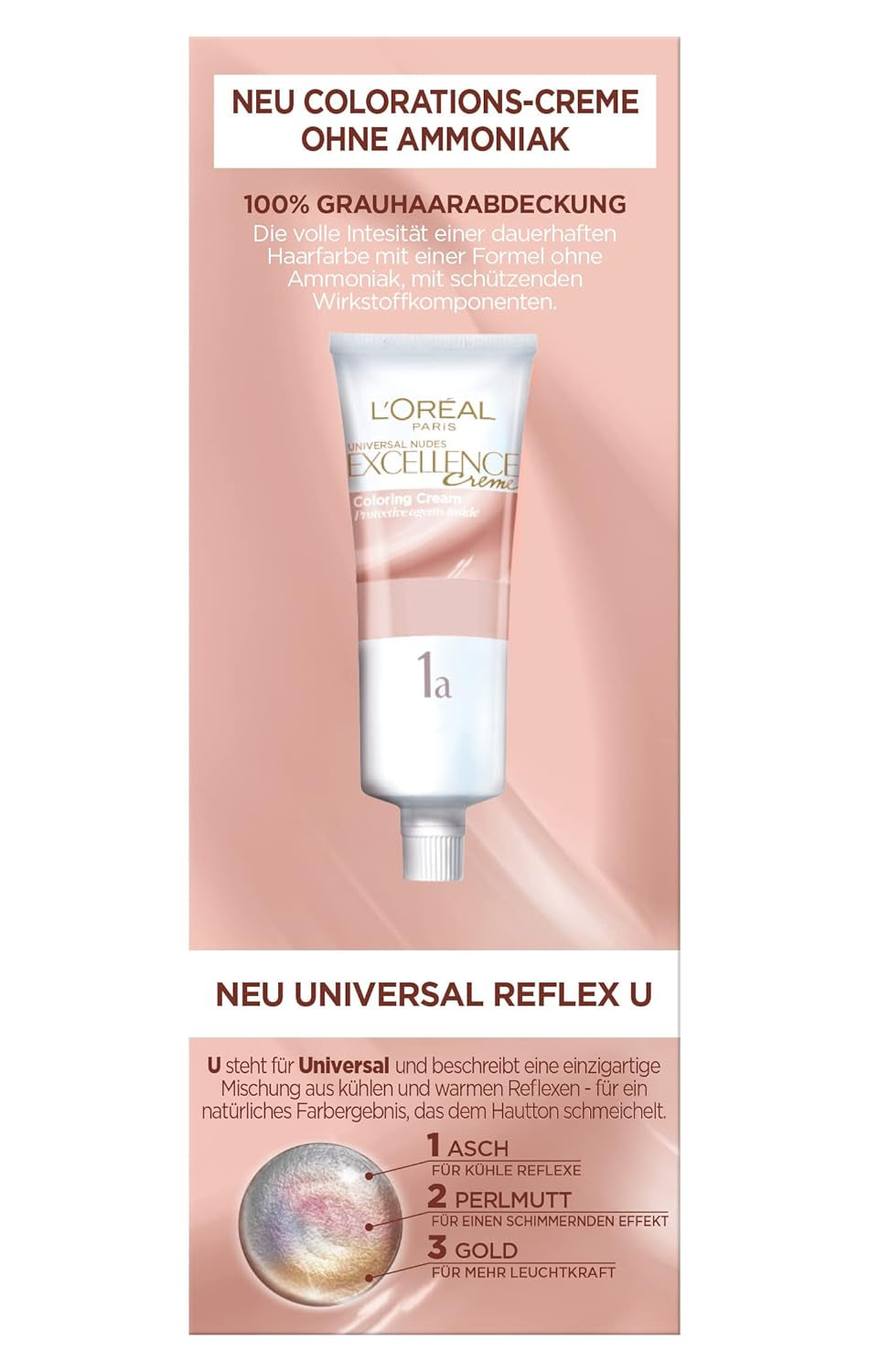 L'Oréal Paris Teinture capillaire permanente pour toutes les carnations, coloration sans ammoniaque, tons nude universels avec couverture complète des cheveux gris, Excellence Creme, no. 5U Châtain clair (marron), 1 pièce de teinture capillaire Naty Shop