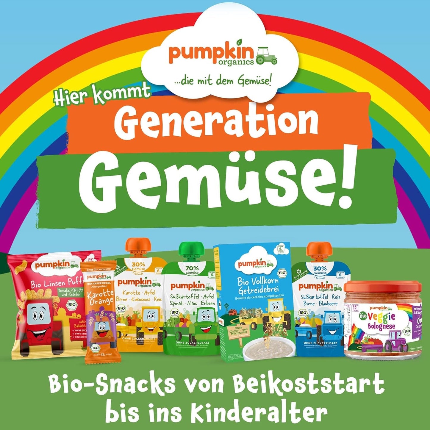 Pumpkin Organics Baby Multigrain Carrot and Mango Rings (Pack de 8) Snacks pour bébé sans additifs à partir de 12 mois - Sans allergène² et sans gluten³ Snacks croquants pour bébé (8 x 20 g)