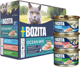 Bozita Mousse Ocean Mix - 12 x 85g nourriture humide pour chat au thon, saumon ou morue jaune - sans céréales, sans sucre et colorants artificiels - avec postbiotiques pour une flore intestinale saine