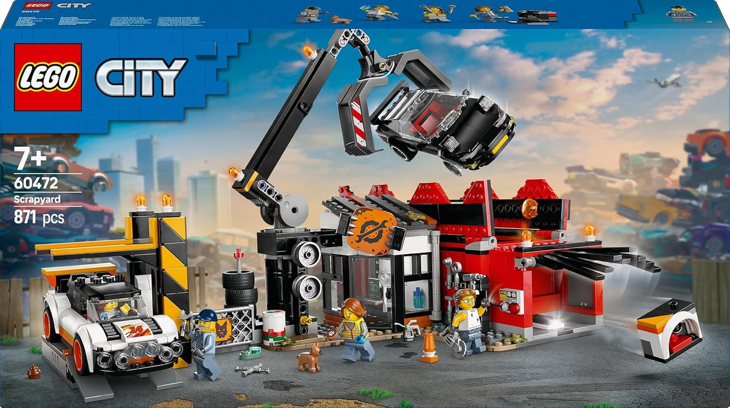 Parc à ferraille LEGO City avec voitures - jouet avec presse à ferraille et grue, 2 voitures miniatures, 4 figurines fonctionnelles et immeuble de bureaux - cadeaux d'anniversaire pour garçons et filles à partir de 8 ans 60472 Besuche den LEGO-Store sets de construction
