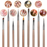 10 pièces Nail Art Pinsel Set, Braun Nail Art pinceaux Nailart Design Pinsel Nageldesign Pinselfür Gelnägelfür Heimwerker Maniküre Salon Zuhause Nailpinsel Set