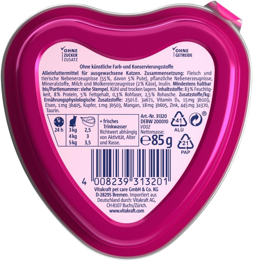 Vitakraft Poésie Création, nourriture humide pour chat, nourriture humide pour chat en sauce, avec dinde en sauce au fromage, multipack, sans sucre ni céréales ajoutés (15 x 85g)