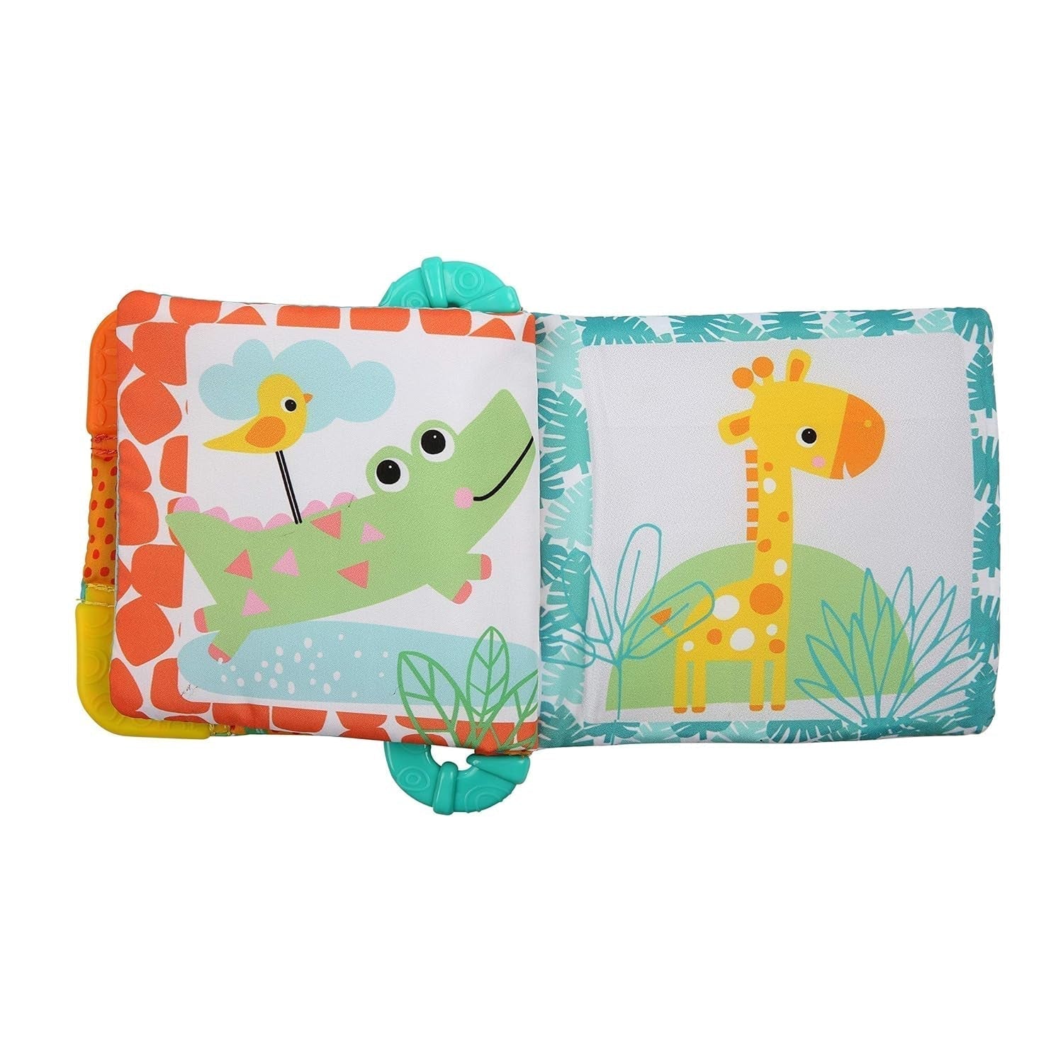 Bright Starts, Teethe & Read, Livre en tissu à hochet, jouet à saisir et livre d'images d'animaux en tissu, livre à hochet, anneau de dentition, gencives apaisantes, jouet pour bébés et tout-petits de 3 mois Jouets pour bébés Naty Shop