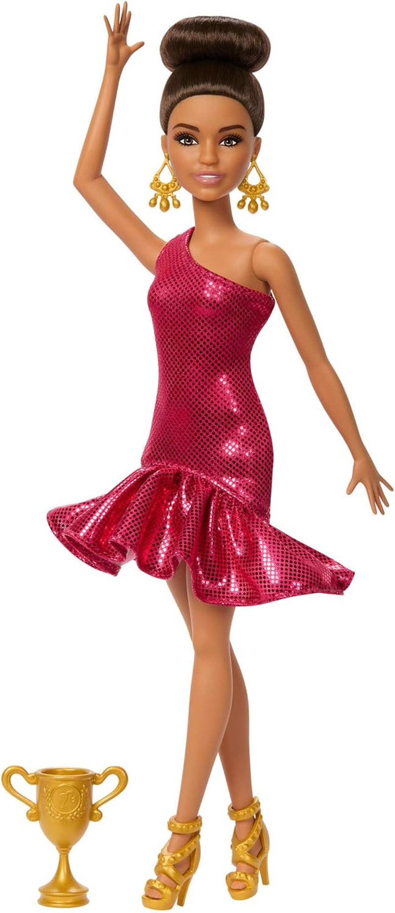 Poupée Barbie dansante à la mode avec robe rouge à volants, chaussures de danse, cheveux bruns et accessoires de trophée de danse, JFR09 Naty Shop Dolls Titre par défaut