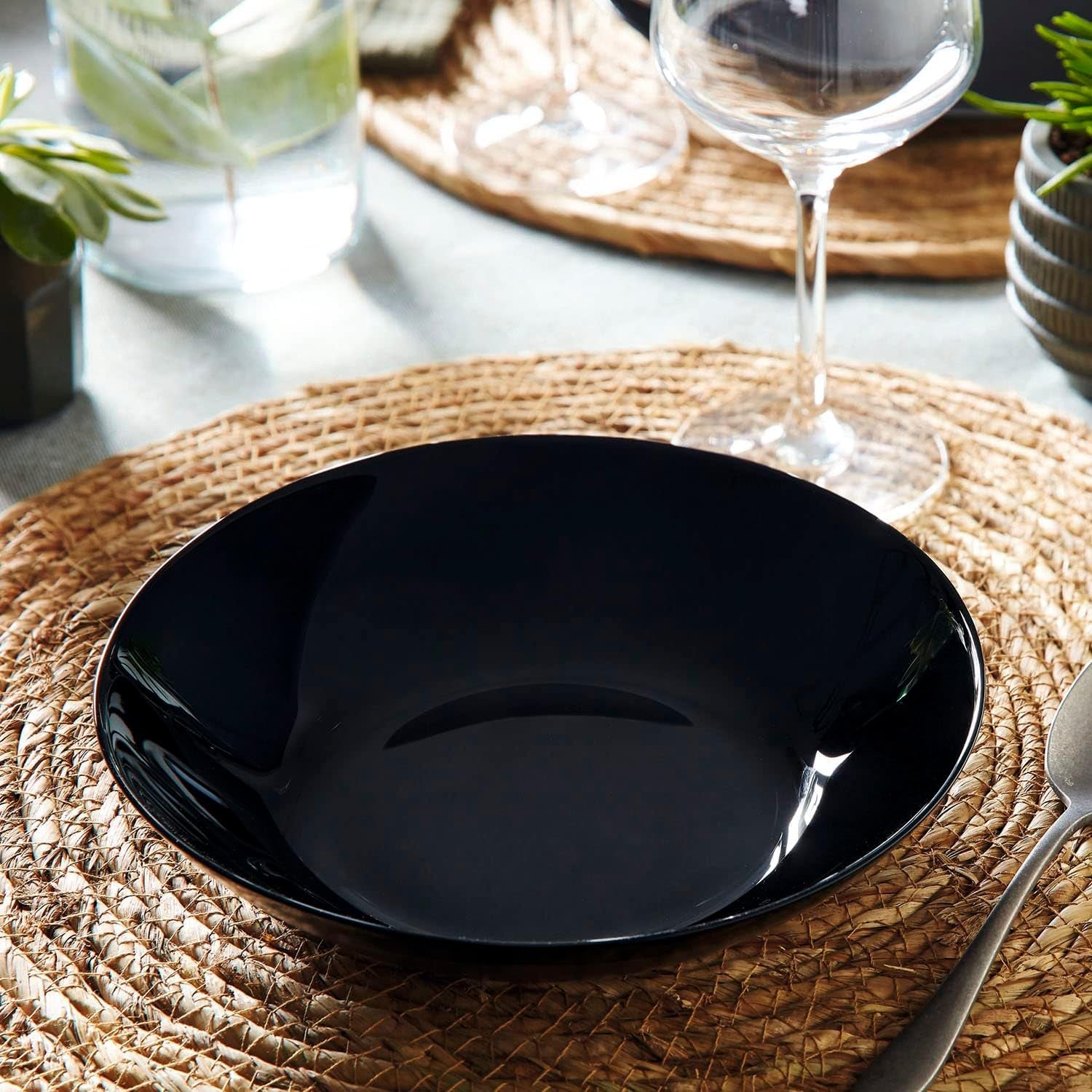 Arcopal Zelie service de table en verre noir, 12 pièces, 4 places, noir