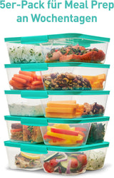 Conteneurs de stockage de nourriture du système Nest IT Boîtes de préparation de repas | Récipients de stockage hermétiques de 1,9 litre avec TROIS compartiments et couvercles | Sans BPA | Vert | 5 pièces boîtes de conservation alimentaire Naty Shop