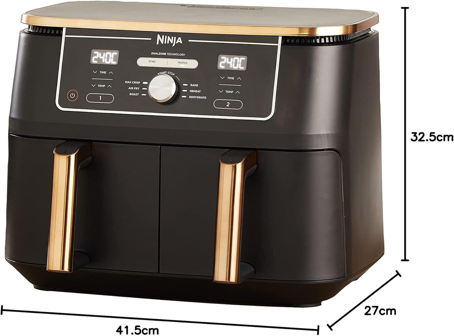Friteuse à air double zone Ninja Foodi AF400EUCP MAX, friteuse à air 9,5 L, 2 compartiments, avec pinces, revêtement antiadhésif électroménager Naty Shop