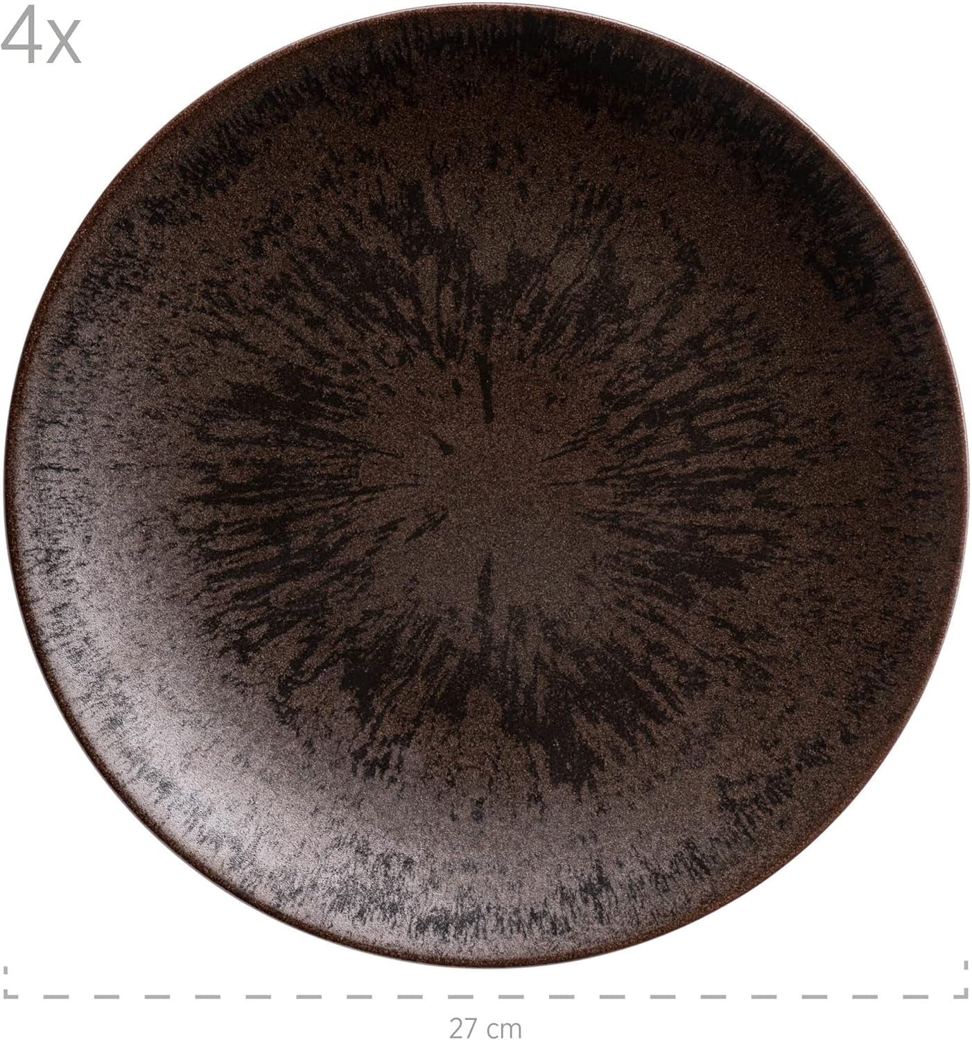 MÄSER Service de table 12 pièces en bronze métallisé pour 4 personnes avec vernis élégant et brillant, ensemble d'assiettes à dîner, assiette à dîner et assiette à dessert en céramique de haute qualité, grès, marron