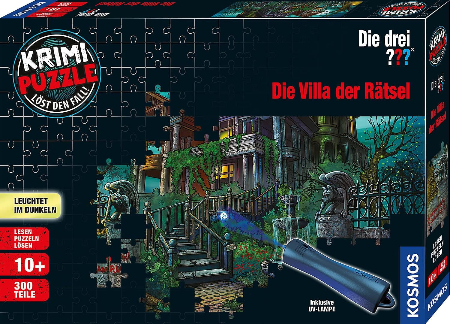 Les Trois ??? - Puzzle Crime - La Villa des Puzzles Par KOSMOS 697976, 300 pièces, Brille dans le noir, Avec lampe UV, Lecture, Puzzle, Résolution de puzzles, Puzzle Détective à partir de 10 ans Puzzle Naty Shop Titre par défaut
