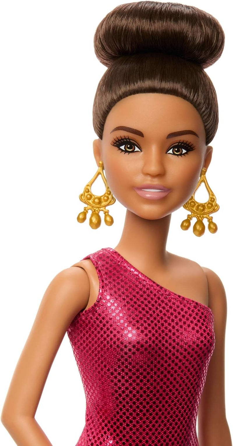 Poupée Barbie Fashion Dancing avec robe rouge à volants, chaussures de danse, cheveux bruns et accessoires de trophée de danse, JFR09 Naty Shop Dolls