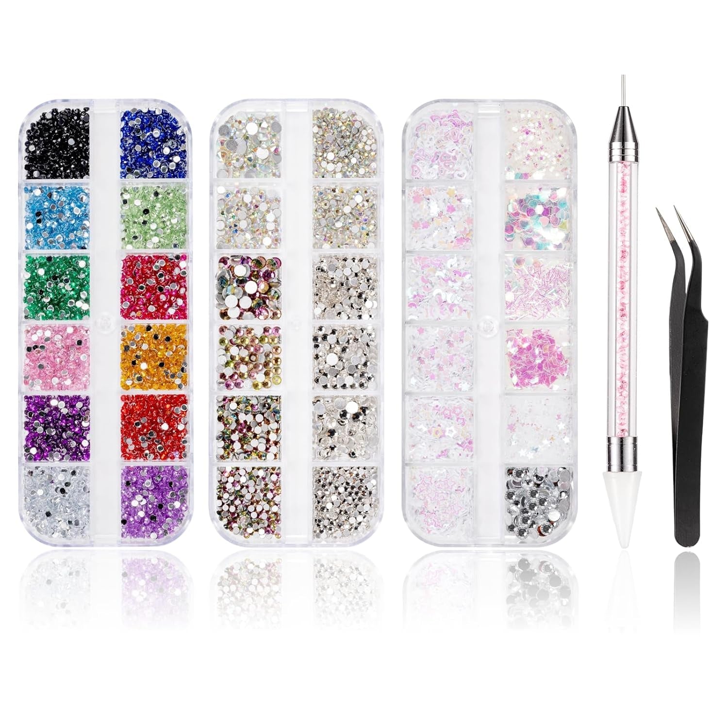 5600 pièces Strasssteine ​​​​Nägel Nail Art, 36 Farben Glitzersteine, Dekorationen Nagelsteine ​​​​Für Nagelkunst, Einschließlich Wachsstift Für Strasssteine ​​​​​​et Strass-Picker
