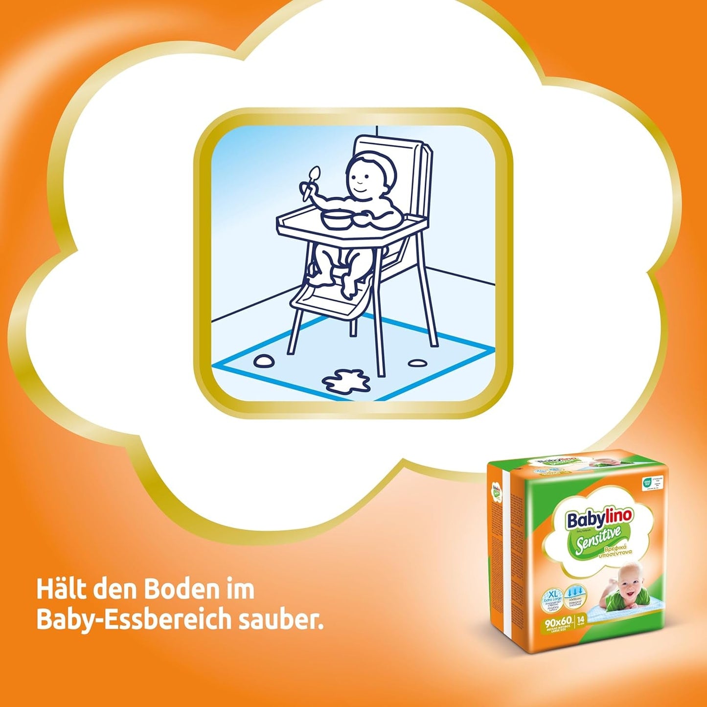 Lingettes humides sensibles, 90 x 60 cm, extra absorbantes, 14 pièces