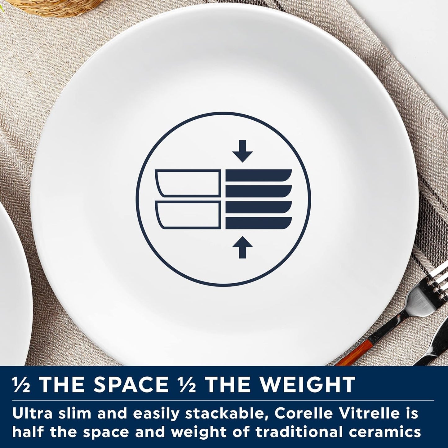 Service de table Winter Frost pour 4, 12 pièces, vaisselle en verre Vitrelle™ ultra-durable de qualité supérieure, passe au lave-vaisselle, au micro-ondes et au micro-ondes, design hivernal festif