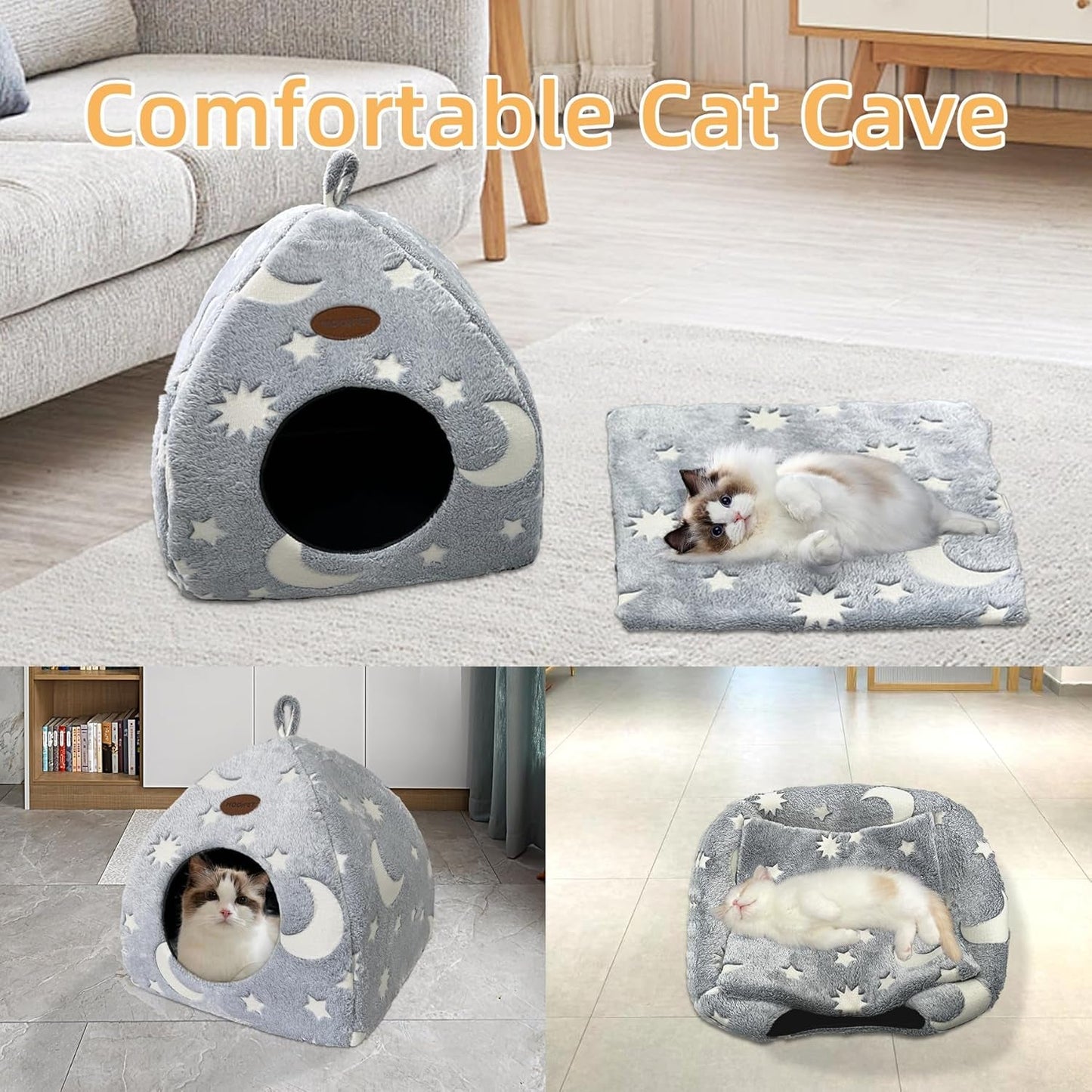 Katzenhöhle Plüsch Katzenhaus mit Waschbarem Kissen Faltbare Katzenzelt Höhle mit Handle Weiches and Warmes Katzenbett für Drinnen 33x33x35cm