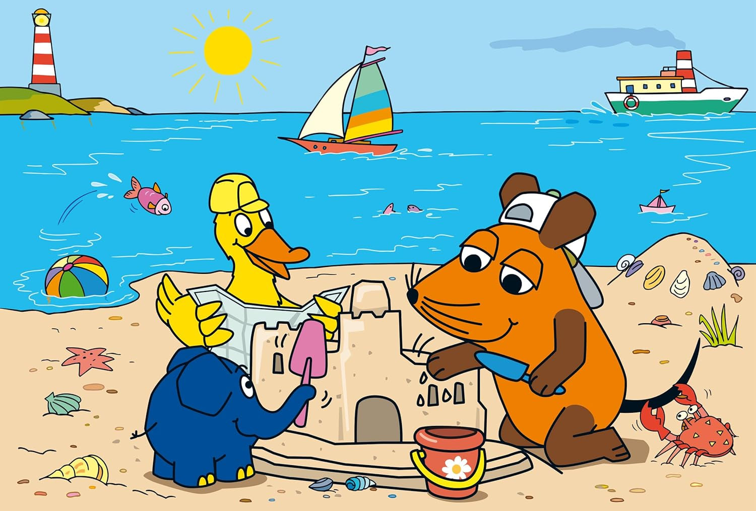 Schmidt Spiele 56212 Souris, bons amis, pièces de puzzle 3X24 pour enfants, bleu Puzzle Naty Shop