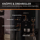 Machine à expresso automatique KRUPS Arabica Picto, design compact, facile à utiliser, commande rotative intuitive réglable, mousseur à lait, fonction 2 tasses, machine à expresso, noir, EA810870