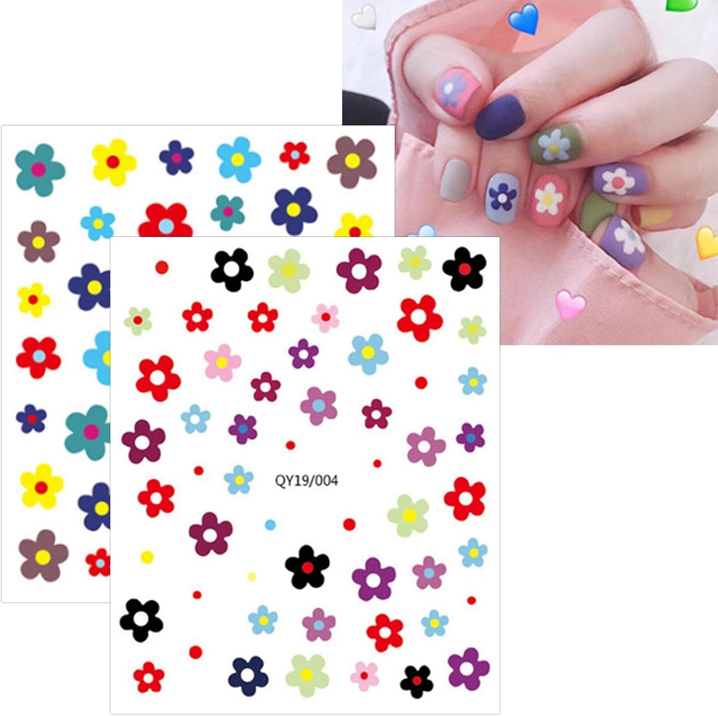 JMEOWIO Süße Nagelsticker Für Kinder 14 Blatt Nail Art Sticker Selbstklebend Nagelaufkleber Regenbogen Blumen Fruit Dekoration Nageldesign Zubehör
