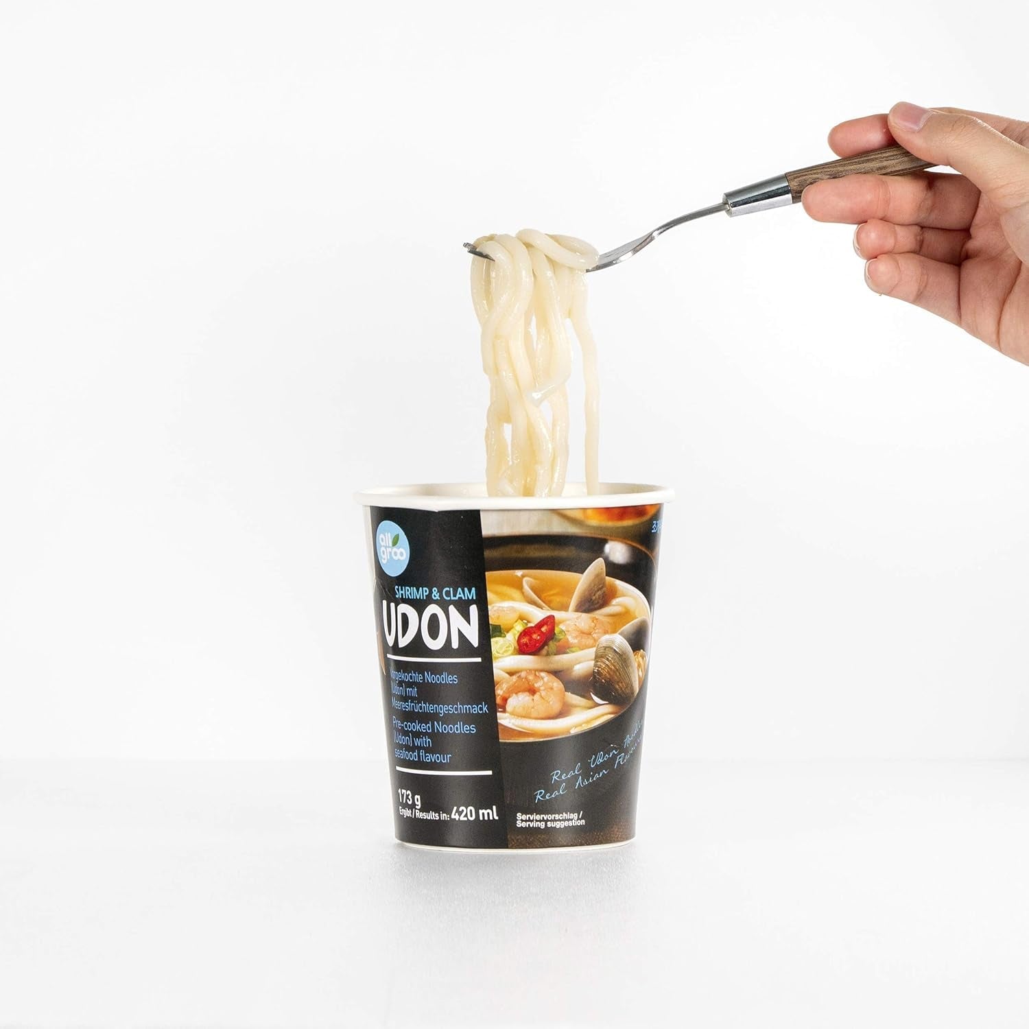 Allgroo Udon Cup Nouilles instantanées – Soupe Udon épicée aux fruits de mer savoureuse – Préparation rapide (1 x 173 g)