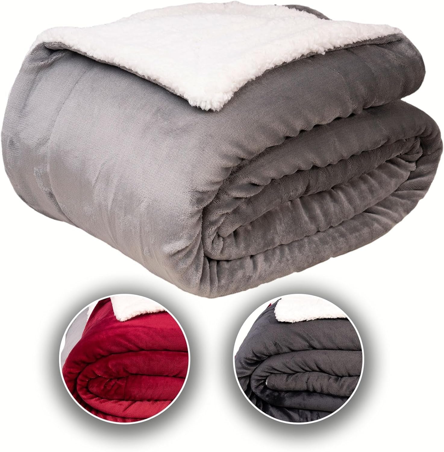 Couverture confortable Komfortec 150X200 Cm, couverture polaire moelleuse certifiée Oeko-Tex, couverture sherpa chaude pour le canapé, couverture épaisse pour le canapé, bordeaux Lits et couvertures Besuche den Komfortec-Store Gris 240 X 220 Cm