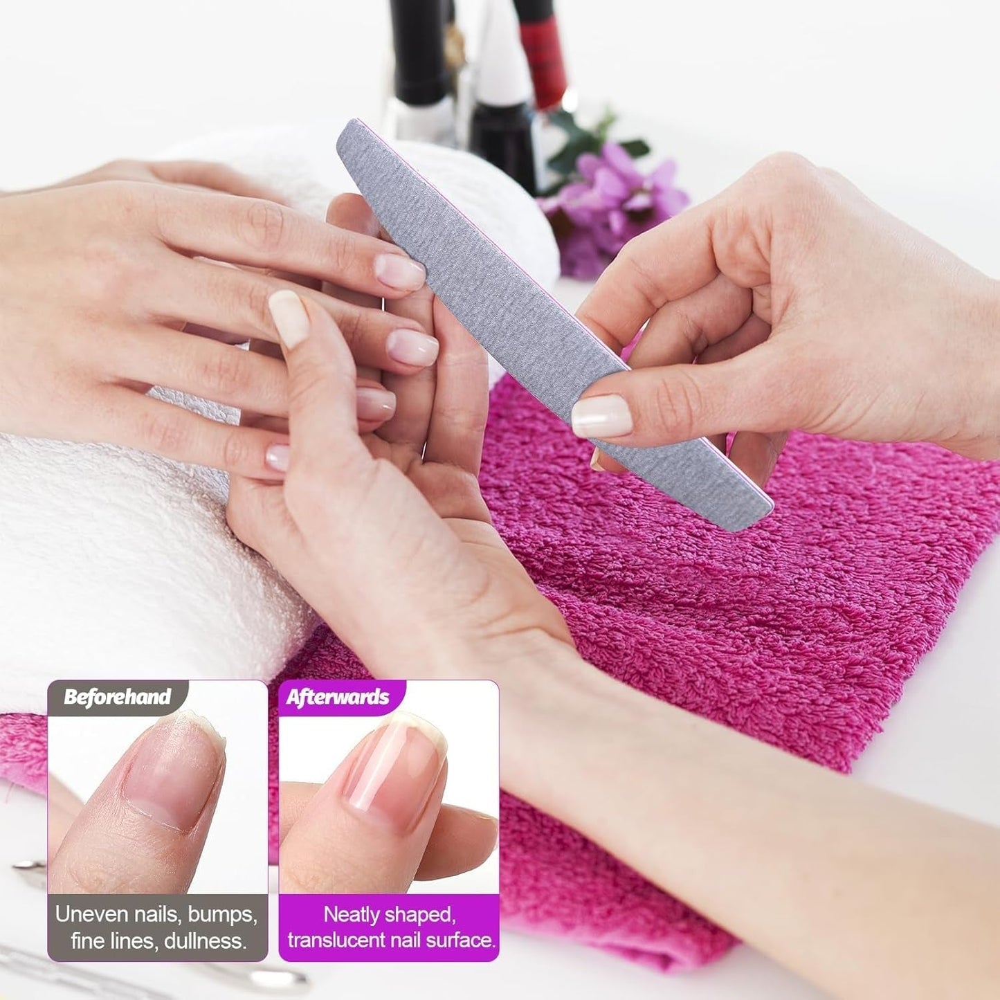 50 Stück Nagelfeile 100/180, Halbmond Nagelfeilen Für Gelnägel, Double Nagelfeilen Set, Lime à Ongles, Grit Jetable Lime à Ongles pour Nagelstudios DIY Nail Art Zuhause, Blanc